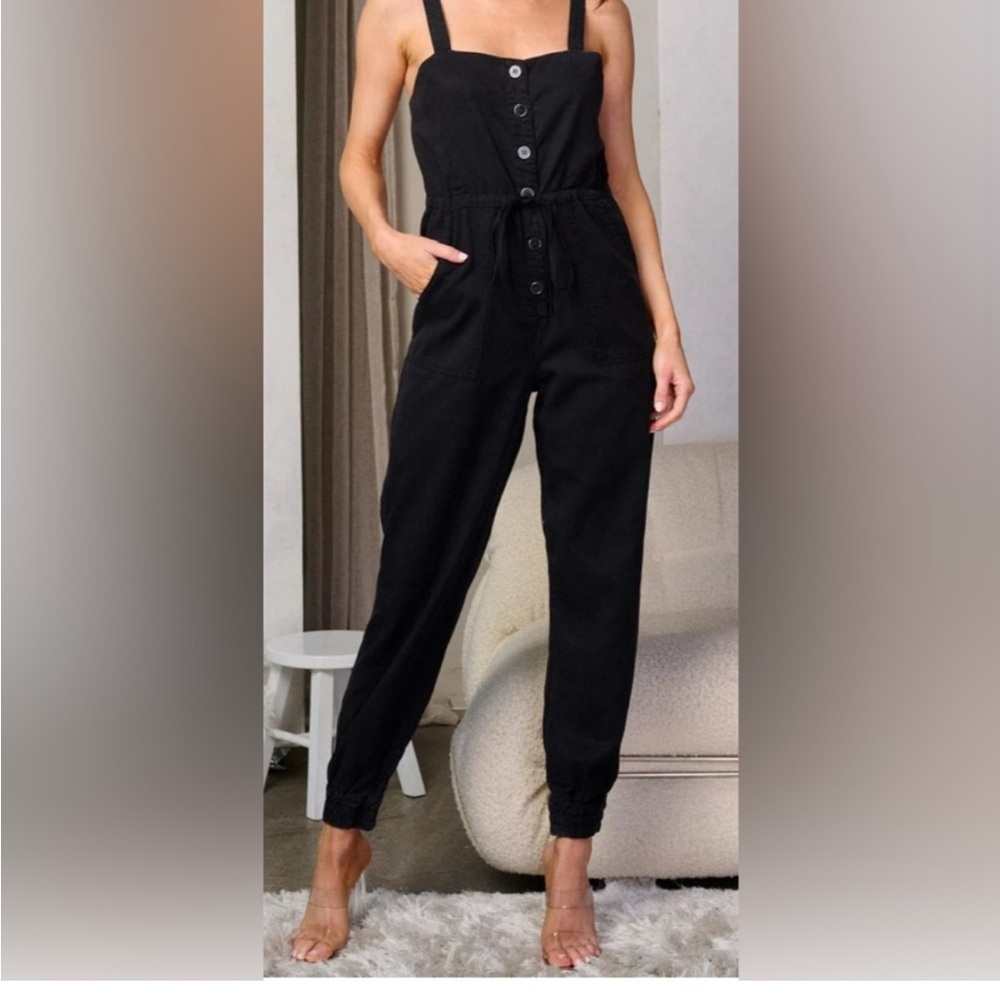 Clearance Black Button-Front Jumpsuit